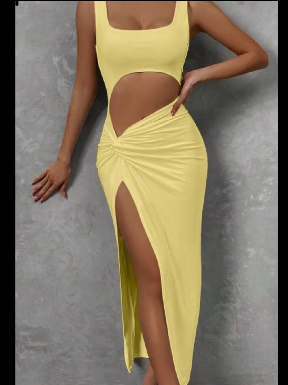 Cut Out Twist Front Split Thigh Dress